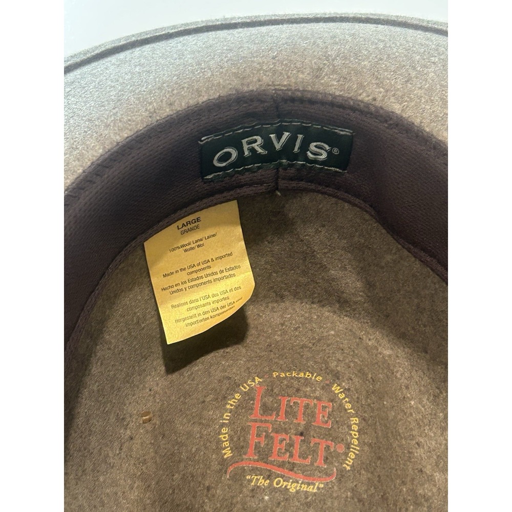 Orvis Crushable Packable Water Repellent Wool Felt Fedora Hat Large Made USA - Picture 9 of 9